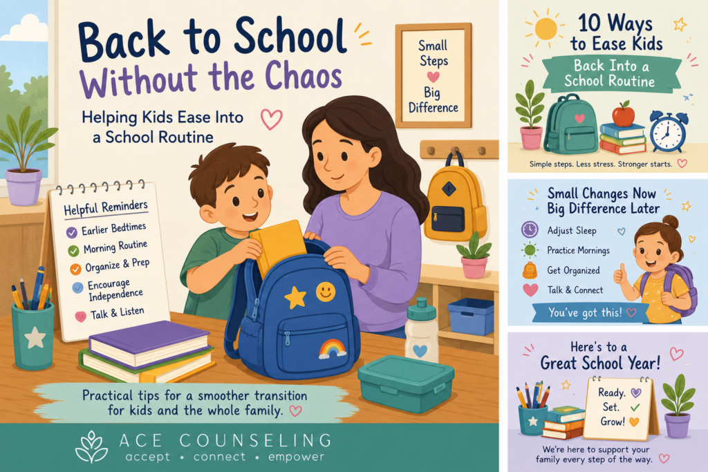 Parent helping child prepare a backpack as part of a back-to-school routine